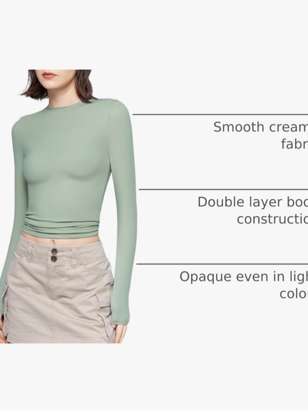 Women Sage Green Top Long Sleeve Crewneck Top - Spandex and Polyester size small - Picture 3 of 5